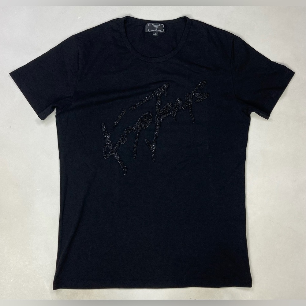 Koyo Jeans Bling studded Rhinestone Logo T-Shirt Men Medium Black Short Sleeve